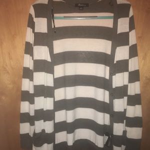 Grey and white striped cardigan